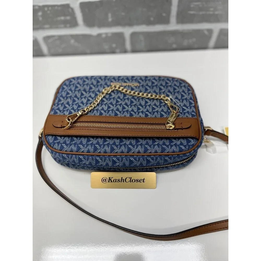 Michael Kors crossbody denim multi chain zip crossbody MK signature blue multi - Picture 6 of 9